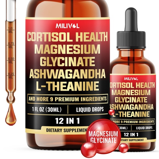 [BRSRE2YPPIGWKYDJ] Cortisol Supplement for Women and Men - 12in1 Cortisol Detox Manager Reducer with Magnesium, Ashwagandha, L-Theanine, Phosphatidylserine - Hormone Balanced Liquid Drops - 1FL Oz
