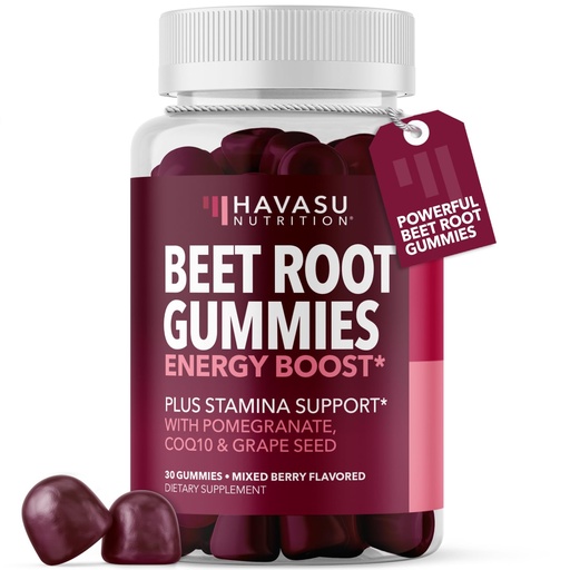 [BRSRMFAPCQBQICTA] Beet Root Gummies with COQ10 & Pomegranate - Nitric Oxide Supplement for Men and Women - Beetroot for Endurance, Performance, Recovery - Vegan, Non-GMO, Gluten Free - Mixed Berry Flavor, 30 Count