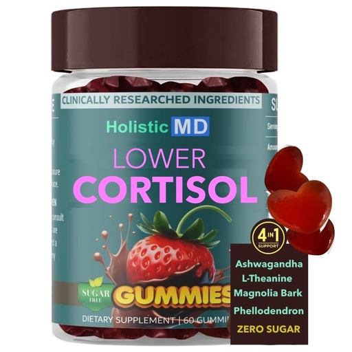 [BRSREZL5BN5A2YLA] Lower Cortisol for Women Cortisol Blocker with 4 Clinically Researched Ingredients - with Monk Fruit Strawberry Chocolate Flavor - Packaging May Vary - Sugar Free 60 Vegan Gummies