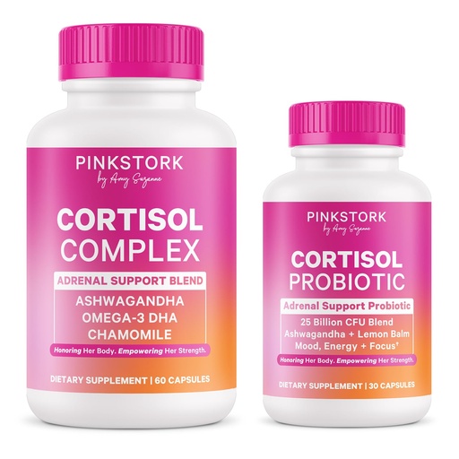 [BRSREALQOYCR43A4] Pink Stork Cortisol Supplement + Probiotic Bundle - 25 Billion CFU, Mood and Adrenal Support Supplement, Stress Manager with Organic Ashwagandha, Gut Health, Energy, Focus – Lower Cortisol