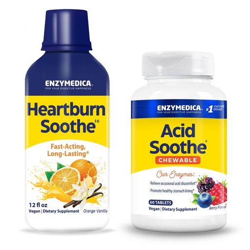 [BRSRGAYDDJYA433O] Enzymedica Heartburn Soothe & Acid Soothe Chewable Supplement - Helps Occasional Heartburn, Natural Reflux & Stomach Lining Support, Acid Support Alternative for Digestive Health - Pack of 2