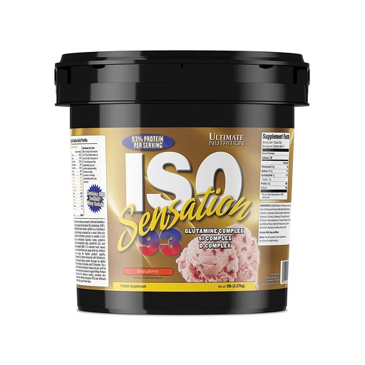 [BRSWIYAMCUMQED3K] Ultimate Nutrition Iso Sensation 93 with Glutamine, Whey Protein Isolate Powder, 30 Grams of Protein, Low Carb Protein Shakes, Keto Friendly, 5 Pounds, Strawberry Flavoured