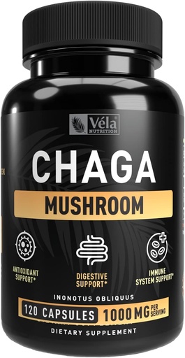 [BRSROZA7BUIB6EI4] Vela’s Chaga Mushroom Supplement Mushroom Capsule | 1500 mg per Serving | 120 Capsules (Chaga Mushroom (120 Count))