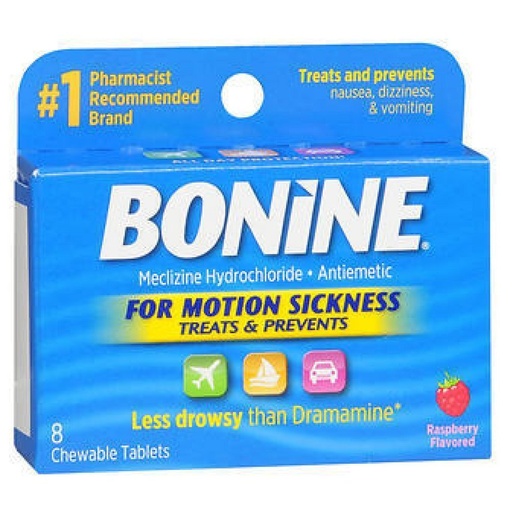 [BRSWI2QMON7QCE3E] Bonine Motion Sickness Protection, Chewable Tablets, Raspberry 8 ea (Pack of 6)