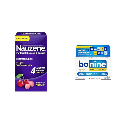 [BRSRAYYYOZ4BUGQ3] Nauzene Upset Stomach Relief Chewable Tablets 56 Ct & Bonine Motion Sickness Relief Chewable Tablets 16 Ct
