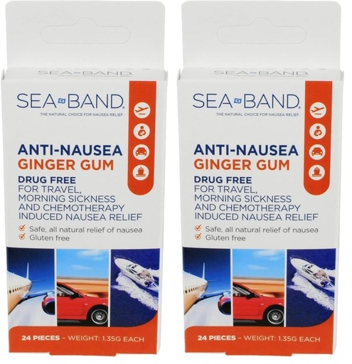[BRSRGGQNBEBWK23L] Sea-Band Anti-Nausea Ginger Gum for Motion & Morning Sickness,24 Pieces,(Pack of 2)