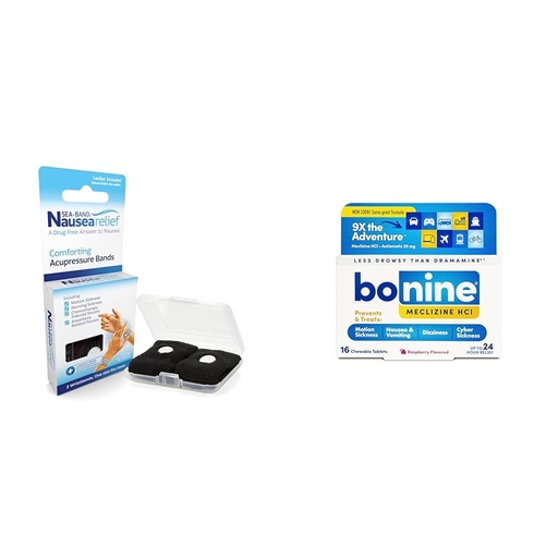 [BRSRAY33AAJWODIY] Sea-Band Anti-Nausea Acupressure Wristbands, 1 Pair & Bonine Motion Sickness Relief Tablets, Non-Drowsy, 16ct