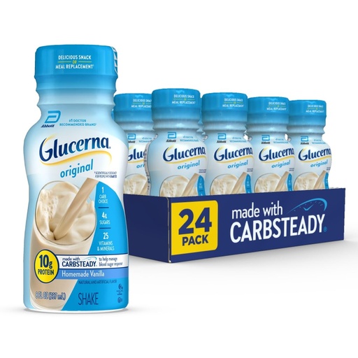 [BRSWIYQHDINBUD34] Glucerna Original Diabetes Care Shake, Homemade Vanilla, Diabetic Meal Replacement to Support Blood Sugar Management, 10g Protein, 180 Calories, Ready to Drink, 8-fl-oz Bottle, 24 Pack