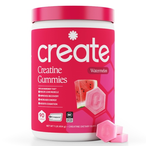 [BRSROAICCIPRODTL] Create Creatine Monohydrate Gummies for Men & Women, Boost Focus, Strength, and Endurance, Anti-Melting Formula, Vegan, Gluten-Free, Non-GMO, 1.5g of Creatine per Gummy (Watermelon)