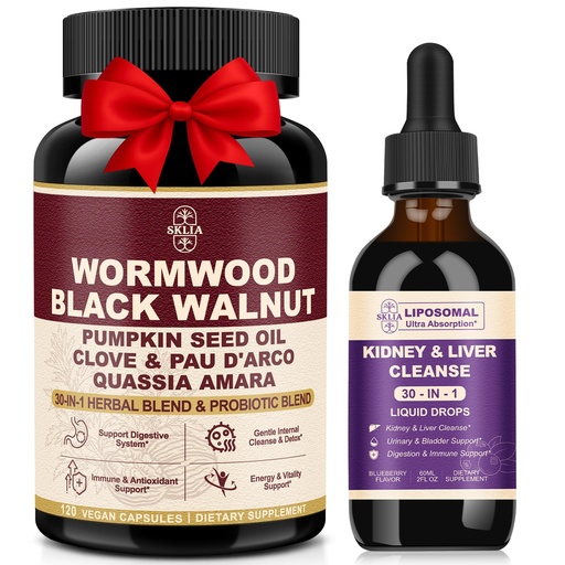 [BRSRGAI3OR5BMG3K] 30-in-1 Herbal Gut Cleanse Capsules + Kidney & Liver Support Drops Bundle – Digestive Balance with Wormwood, Black Walnut, Clove, Cranberry, Milk Thistle & Chanca Piedra