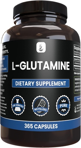[BRSRMHD3PIMB6DLL] PURE ORIGINAL INGREDIENTS L-Glutamine (365 Capsules) No Magnesium Or Rice Fillers, Always Pure, Lab Verified
