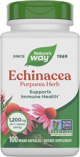 [BRSWIYYMAAMGY2LI] Nature's Way Echinacea Purpurea Herb, Immune Support Supplement*, 1200 mg per 3-capsule serving, Non-GMO Project Verified, Vegan, 100 Capsules (Packaging May Vary)
