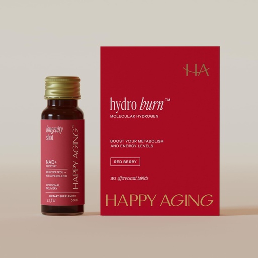 [BRSREC32BB4BAAIZ] Happy Aging Longevity’s Essential Duo – Longevity Shot + Hydro Burn | Metabolic Health, Energy & Vitality | NAD+ Support + Hydrogen Tablets | 2 Units