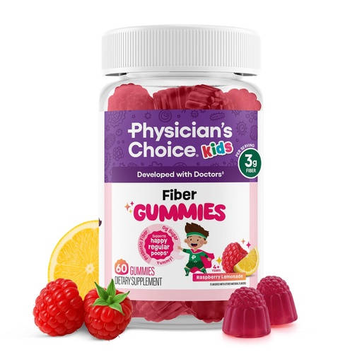 [BRSRGCYOOYPB4AIV] Physician's Choice Fiber Gummies for Kids - Supports Regularity, Occasional Constipation & Digestive Health - Sugar Free, Vegan, No Artificial Flavors - 3g Prebiotic Fiber - Raspberry Lemonade - 60 CT