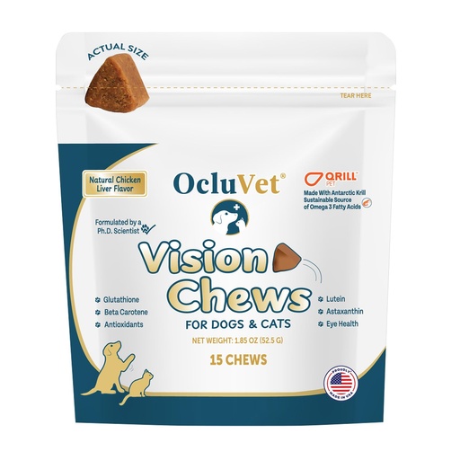 [BRSREEALCQBAOH34] OcluVet Vision Chews Eye Supplements for Dogs & Cats, Natural Chicken Flavor, Contains Omega 3, Lutein, Antioxidants, & More, Cat & Dog Eye Supplements, No Preservatives, Made in USA, 1 Bag, 15 Chews