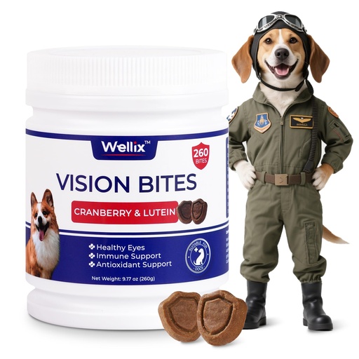 [BRSREGIEDN4AKALA] Wellix 260 Bites Vision Taurine for Dogs - Senior Eye Supplement with Cranberry, Lutein, Marshmallow Root, Vitamin - Tear Stain Remover for Puppy, Small Medium & Large Dogs