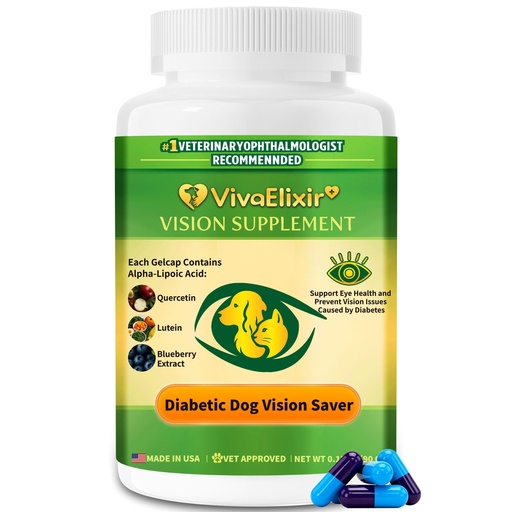 [BRSREGAPCINGYCL3] Diabetic Dog Vision Support Supplement– Alpha-Lipoic Acid, Lutein, Taurine & Blueberry Extract | Antioxidants Supports Eye Health & Protects Vision in Diabetic Dogs -90 Capsules