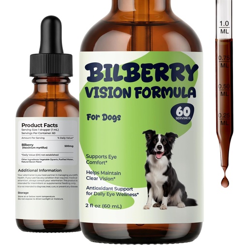 [BRSRGCD2DMPRUG3B] Bilberry Advanced Vision Formula for Dogs, Bilberry Extract Liquid Drops, Dog Eye Health Supplement, Supports Clear Vision & Eye Comfort with Antioxidant Support, Easy to Add to Food, 2 fl oz