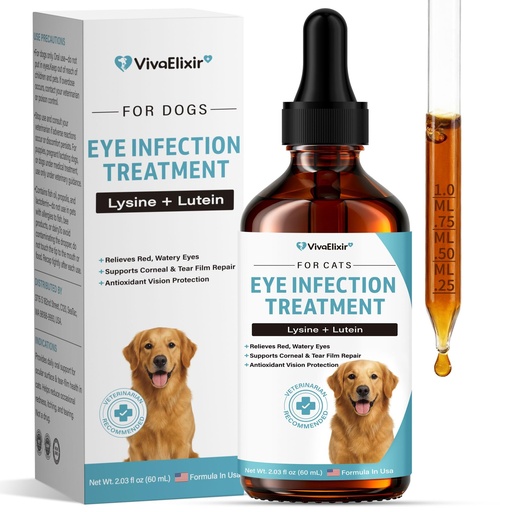 [BRSREAINA56QMAL3] Dog Eye Infection Treatment & Eye Care Support Supplements | Natural Support for Conjunctivitis, Swelling, Dry Eyes, Tear Stains & Discharge | With L-Lysine, Omega-3 & Lutein + Zeaxanthin | 2.03 fl oz