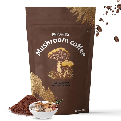 [BRSRAAQECB6W223A] Mushroom Coffee, Instant Coffee | with Cordyceps, Reishi, Shiitake, Türkiye Tail, Lion's Mane for Energy, Focus, Pozitif Mood & Immune Support | 1 tbsp (6 g) kullanılabilir 30 Times