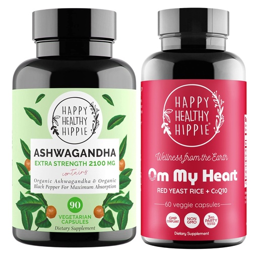 [BRSRAC3RAUCQEDL7] Happy Healthy Hippie Red Yeast Rice with CoQ10 Supplement & Organic Ashwagandha Capsules