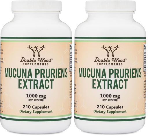 [BRSRGFI7BZ7BUGT4] Mucuna Pruriens Extract Capsules - Dopamine Boosting Supplement - 210 Count, 1,000mg Per Serving, 20% (from Velvet Bean) (for Mood and Motivation Support) Third Party Tested by Double Wood (Pack of 2)