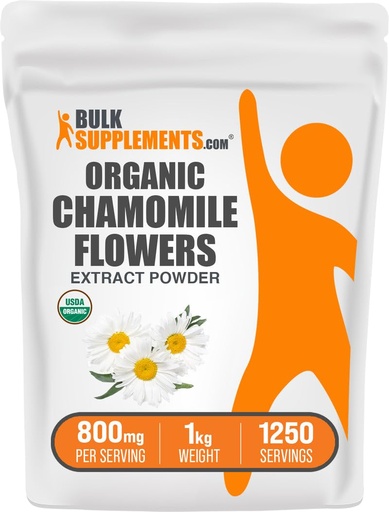 [BRSWGEAPAUNR423F] BulkSupplements.com Organic Chamomile Extract Powder - Herbal Supplement, Sourced from Chamomile Flowers - Vegan & Gluten Free, 800mg per Serving, 1kg (2.2 lbs) (Pack of 1)
