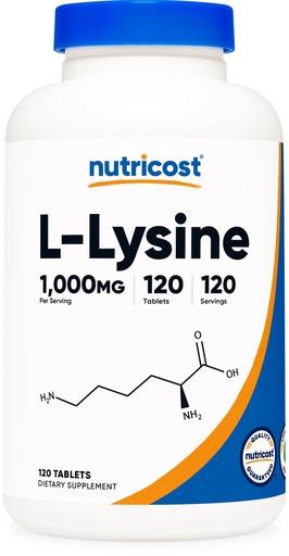 [BRSW2233CEOWGFD7] Nutricost L-Lysine 1000mg, 120 Tablets - Gluten Free, Non-GMO, and Vegetarian Friendly