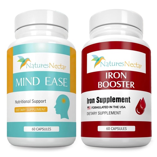 [BRSREGQBCEHA4C3J] Nature's Nectar Migraine & Iron Support Bundle – Feverfew for Migraine Relief + Blood Builder Iron Supplement for Men & Women (60 Capsules Each)
