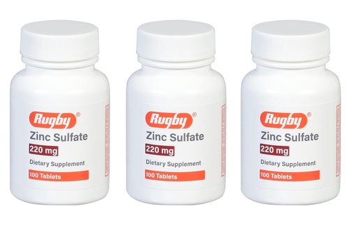 [BRSWI2YKDIIB2FTI] Rugby Zinc Sulfate 220 mg Tablets - Made with Zinc Sulfate Heptahydrate - Dietary Supplement - 100 Count (3 Pack)