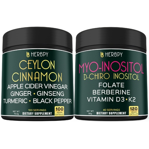 [BRSREZQ3OQMWCYDA] Herbpy Bundle Premium 6in1 Premium Ceylon Cinnamon Capsules 755mg/serving (100 Count 100 Servings) & 6in1 Myo-inositol & D-Chiro Inositol Supplement for Women 2250mg/serving (120 Count 40 Servings)