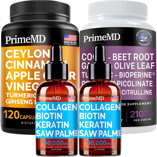 [BRSROAL3AF6Q2H3P] Ceylon Cinnamon (1pk), Liquid Collagen Biotin (2pk), Nitric Oxide (1pk) Supplement Bundle - Potent Vitamins for Heart, Hair, Skin, Nails, Metabolism, & Immune Support - Non-GMO, Vegan, Gluten-Free