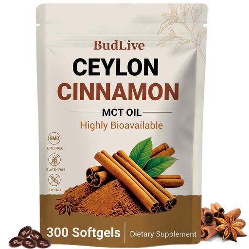 [BRSRYYAQCMIWKDLU] Ceylon Cinnamon Softgels,300 Softgels Cinnamon Supplements Made with MCT Oil, Liposome Highly Bioavailable Extract, Energy & Metabolism Support, Non-GMO, Gluten Free, Vegan Friendly