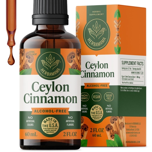 [BRSREEAFDN5RSHLV] HERBAMAMA Ceylon Cinnamon Supplements – Ceylon Cinnamon Extract Liquid – Metabolic Support with Antioxidant Properties for Healthy Blood Sugar Levels – Non-GMO, Alcohol & Sugar-Free, 42-Day Supply