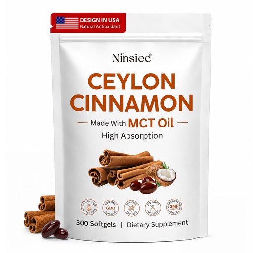 [BRSRYY3YPMMAAALP] Ninsiec Ceylon Cinnamon with MCT Oil Supplements 1200mg 300 Softgels | High Potency, Non-GMO, Gluten Free