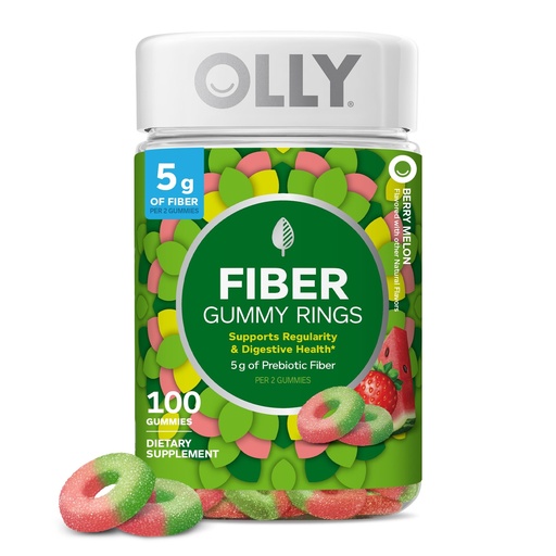[BRSRGAL2CMBW2DQ4] OLLY Fiber Gummy Rings, 5g FOS Prebiotic Fiber, Digestive Health Supplement,* Strawberry Watermelon Flavored, 50 Day Supply - 100 Count