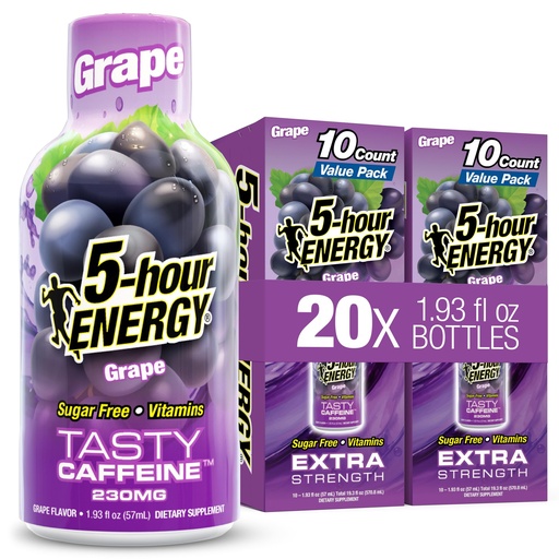 [BRSREZANAB7RYHY7] 5-hour ENERGY GRAPE Flavor, 20 Count, 1.93 Fl Oz Energy Shot, Extra Strength, Amino Acids, B Vitamins, Sugar Free and Zero Calories