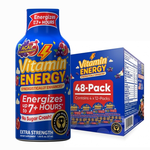 [BRSRE2YLOUOQEFY4] Vitamin Energy Burner+ Extra Strength Energy Shot Acai Pomegranate 48 Pack, 260mg Natural Caffeine, 25mg Ketones, Green Tea, EGCG, Metabolism, Endurance, Zero Sugar, Gluten-Free, Vegan, 1.93 fl oz