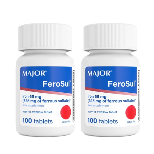 [BRSWIHL6CAOWGFY7] Major Ferosul - Ferrous Sulfate 325mg Tablets with 65mg of Elemental Iron - Iron Supplement for Women, Men - Red - 100 Count (2 Pack)
