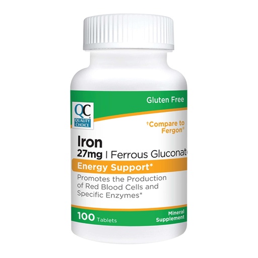 [BRSRMGT7BFYGGYIV] Quality Choice Energy Support Iron 27 mg Ferrous Gluconate Tablets 100 Count