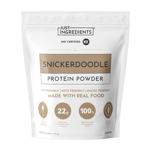[BRSREGL4DN4GKCTO] JUST INGREDIENTS Snickerdoodle Protein Powder - Grass-Fed Whey, Plant Proteins, Cinnamon Vanilla - 30 Servings