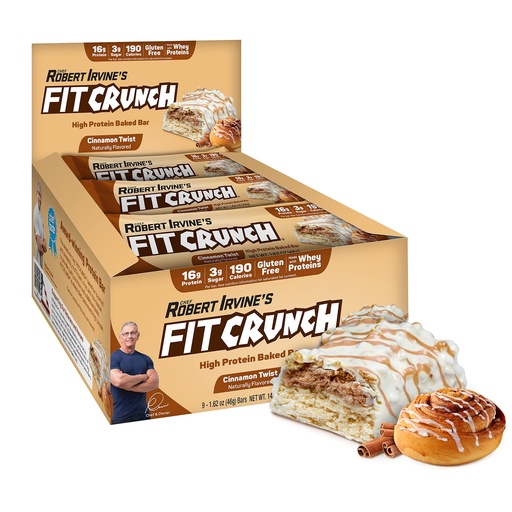 [BRSRMHA6PINWACY2] FITCRUNCH Snack Size Protein Bars, 6-Layer Baked Bar, 3g of Sugar & Soft Cake Core (9 Bars, Cinnamon Twist)