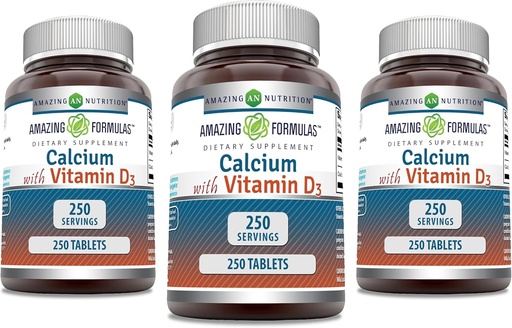 [BRSROHQBOZ5GC236] Amazing Formulas Calcium with Vitamin D3 Supplement | Tablets | Non-GMO | Gluten-Free | Made in USA (3 Pack, 250 Count)