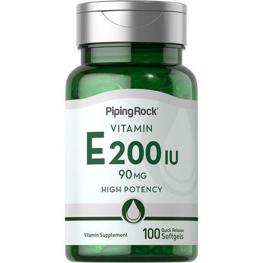 [BRSWGGLRCAJRMCDU] Piping Rock Vitamin E 200 IU | 90mg | 100 Softgel Capsules | High Potency Supplement | Non-GMO, Gluten Free