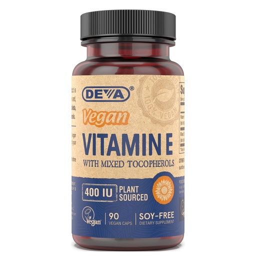 [BRSWIZQGCAFWM3D4] Deva Vegan Vitamins Vitamin E High Potency 400IU with Mixed Tocopherols, from Non-GMO Sunflowers, 90 Capsules, 1-Pack
