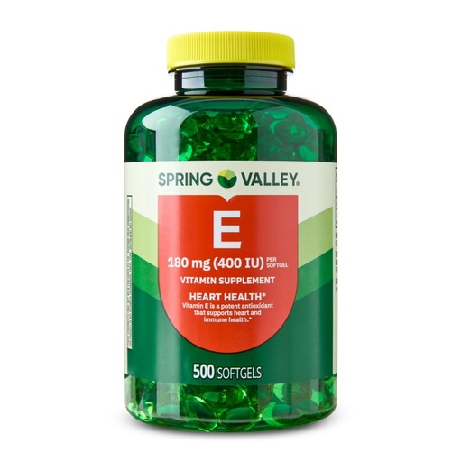 [BRSRGELRCUNBUGTK] Vitamin E Dietary Supplement Softgels, 180 mg, Supports Heart Health, 500 Softgels + Dipaze Gift (Container)