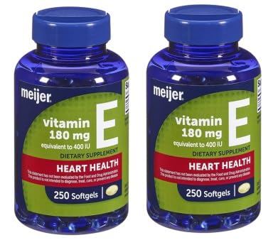 [BRSRAYAZB4CGCYLF] Meijer Vitamin E 180 mg (400 IU) dl-Alpha, Dietary Supplement for Heart Health, 2 Pack of 250 Softgels, 500 Day Supply