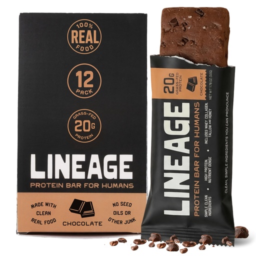 [BRSRGCAFCJ7RQH3F] Lineage Provisions Protein Bar - Chocolate - 20g Grass Fed Whey Protein & Collagen - Gluten Free Snacks, No Seed Oils, Nothing Artificial - Sweetened with Raw Honey & Coconut Nectar - 12 Pack