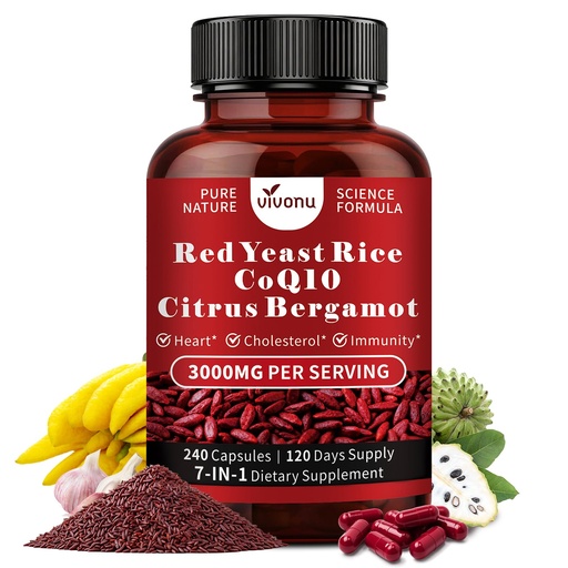 [BRSRYZATBAFWAG34] VivoNu 14-in-1 Berberine with Ceylon Cinnamon Supplement Red Yeast Rice with CoQ10, Citrus Bergamot Supplements* | 3000mg