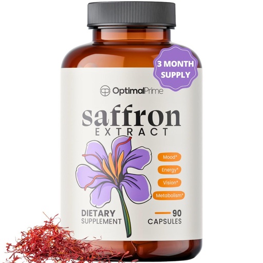 [BRSROBQEBMCWC3D6] Optimal Prime Saffron Supplement - 100% Pure Saffron Extract 88.5mg - Helps Support Optimal Mood, Energy, and Metabolism, Vegetarian Friendly, Non-GMO, Gluten-Free, Soy-Free, 90 Capsules